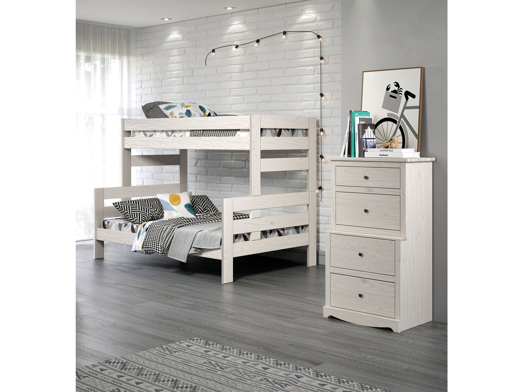 Damaris White Twin/Full Bunk Bed - Ornate Home