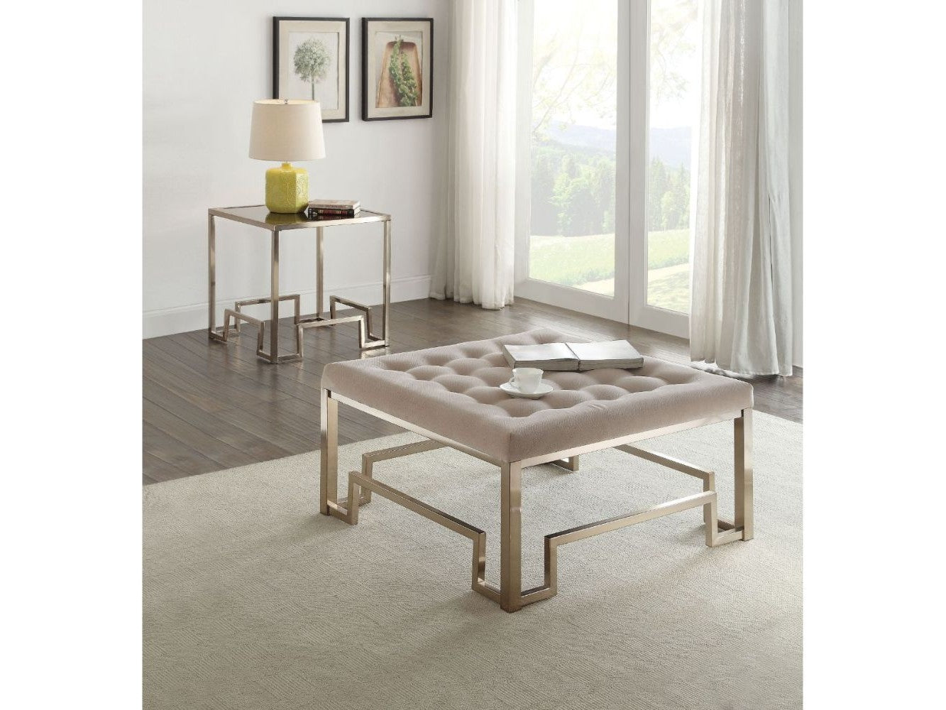 Damien Fabric & Champagne Cocktail Ottoman - Ornate Home