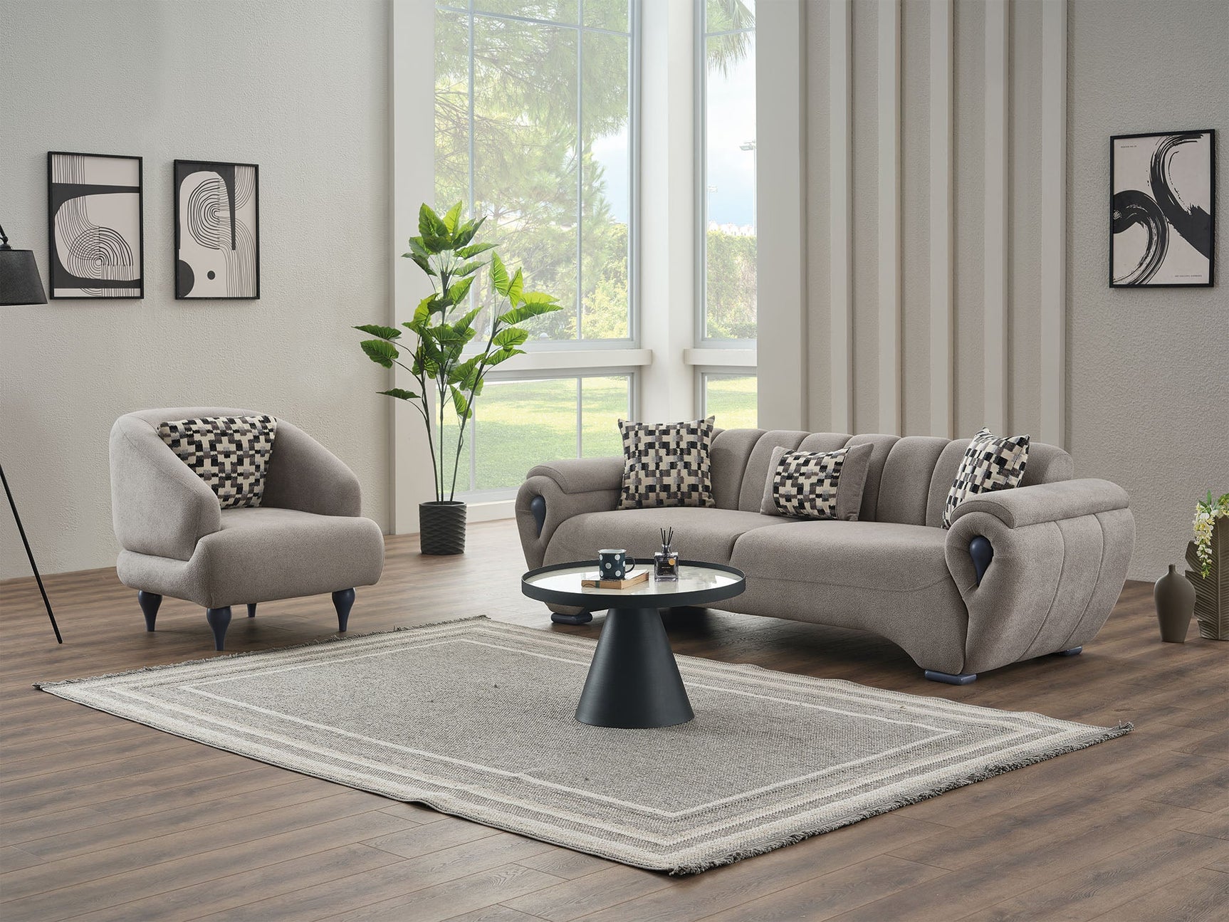 Damla Cream Stationary Sofa
