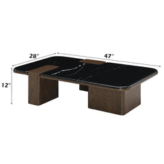 Dana Natural Marble Top/Dark Walnut Coffee Table - Ornate Home