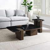 Dana Natural Marble Top/Dark Walnut Coffee Table - Ornate Home