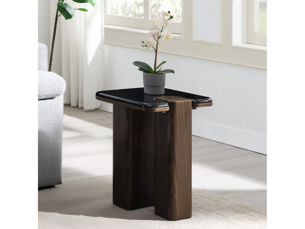 Dana Natural Marble Top/Dark Walnut End Table - Ornate Home