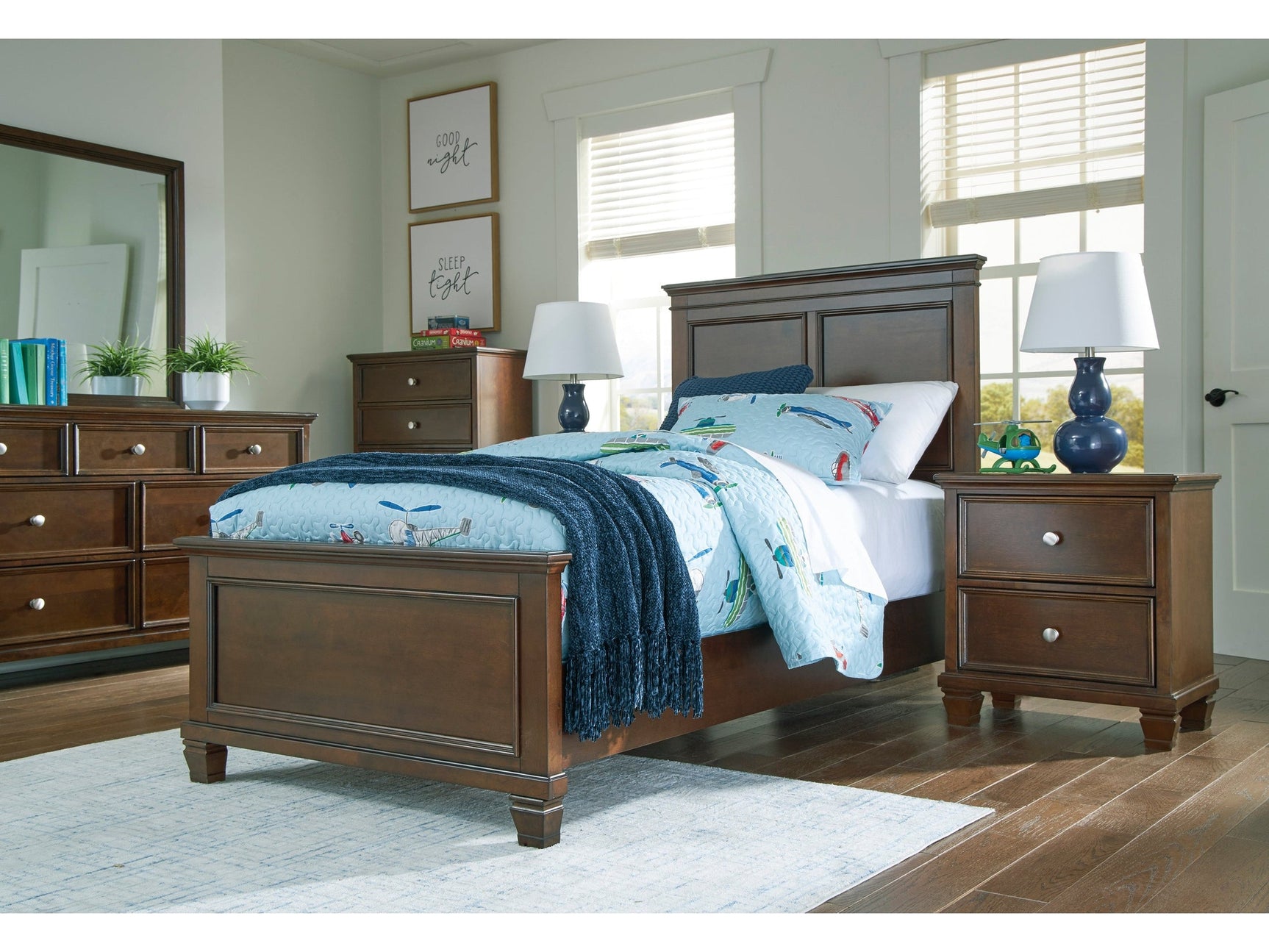 Danabrin Brown Twin Panel 6-Piece Bedroom Set w/ 2 Nightstands (Online Special Price) - Ornate Home