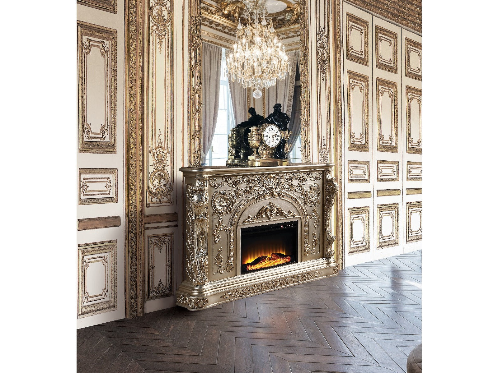 Danae Antique Silver Fireplace - Ornate Home