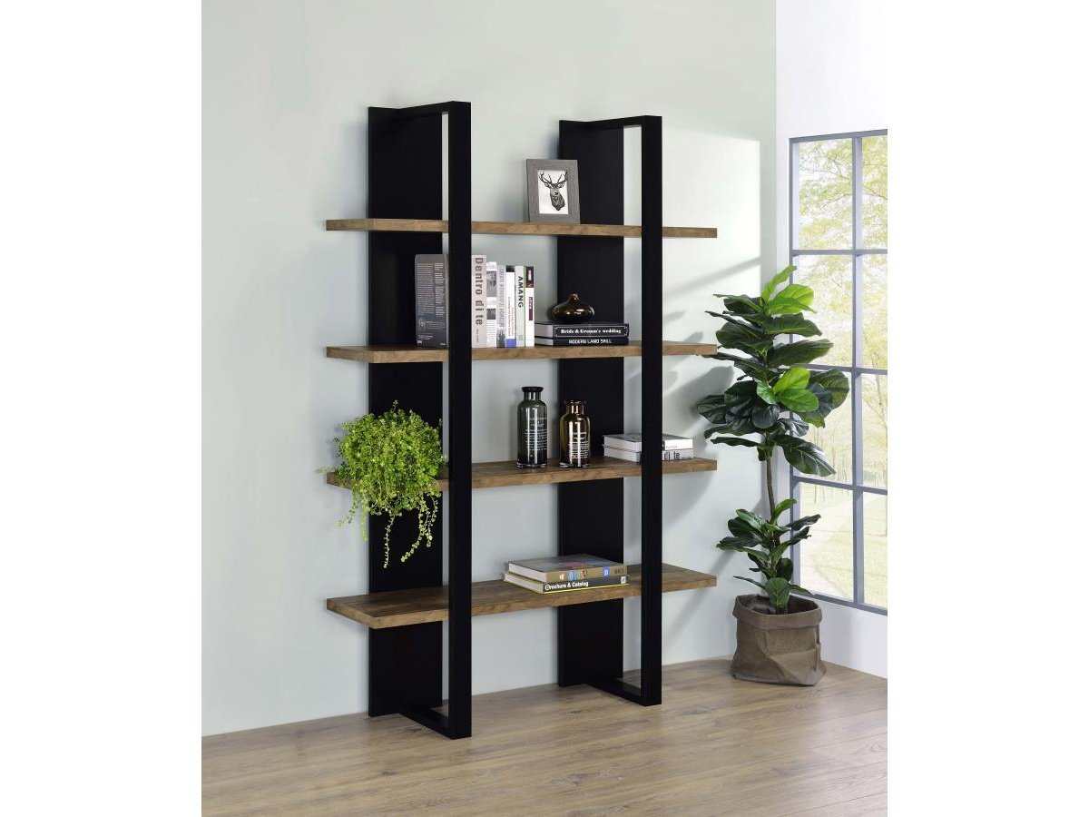 Danbrook Aged Walnut & Black Bookcase w/ Full-length Shelves - Ornate Home