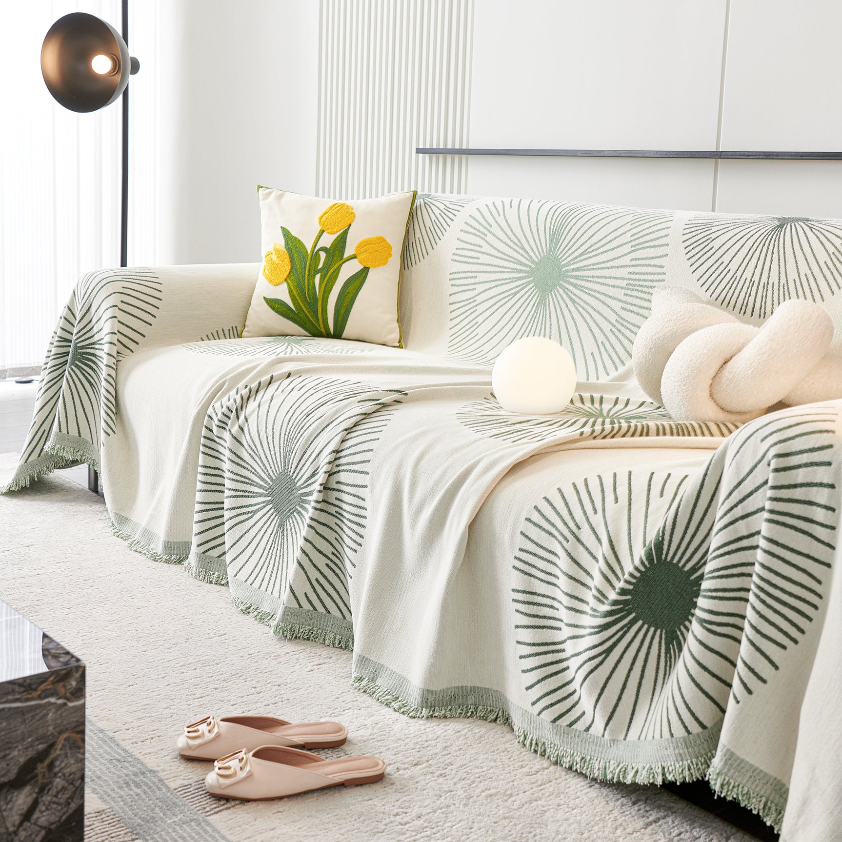 Dandelion Reversible Striped Couch Throw Cover for Living Room Pet Sofa Slipcovers Couch Protector - Ornate Home