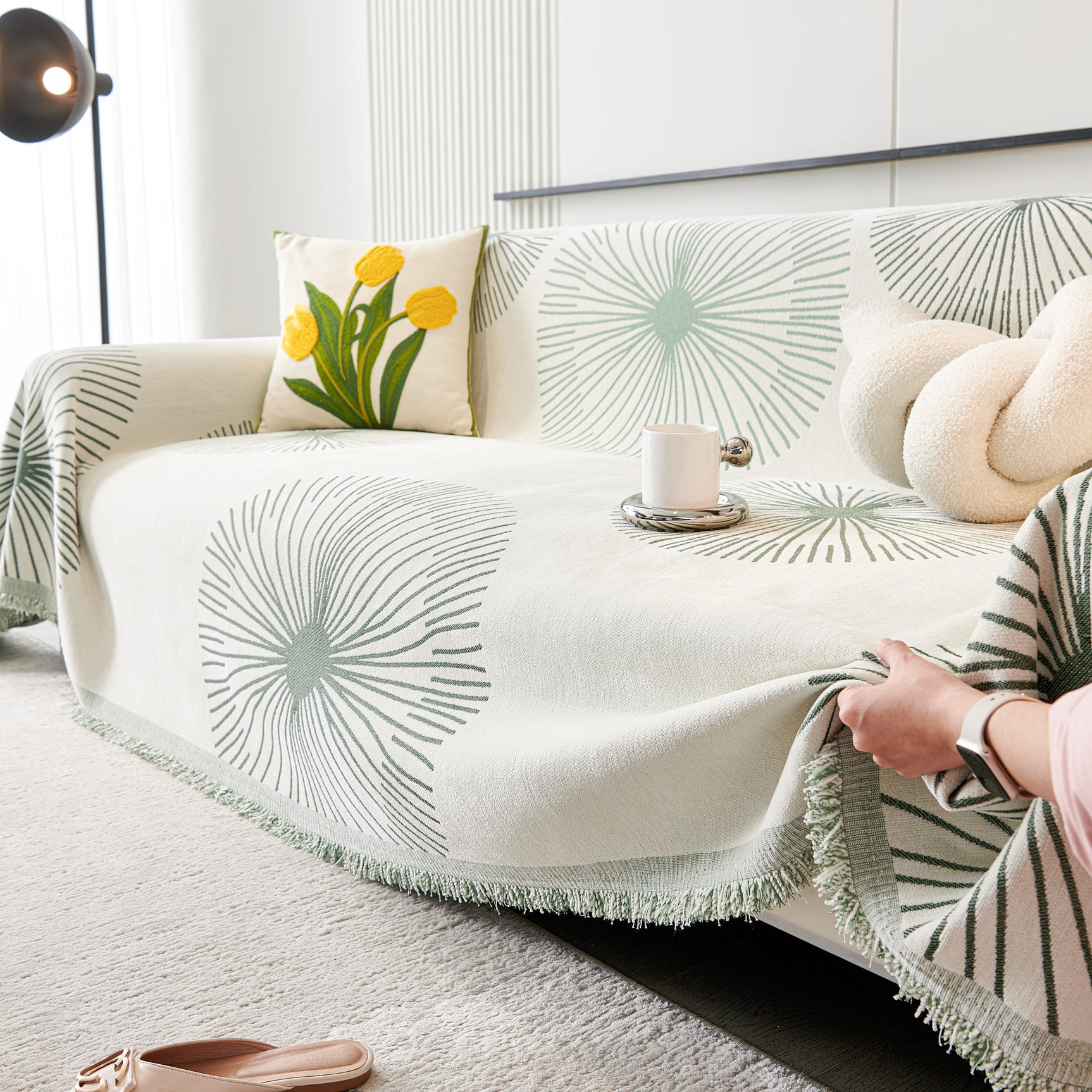 Dandelion Reversible Striped Couch Throw Cover for Living Room Pet Sofa Slipcovers Couch Protector - Ornate Home