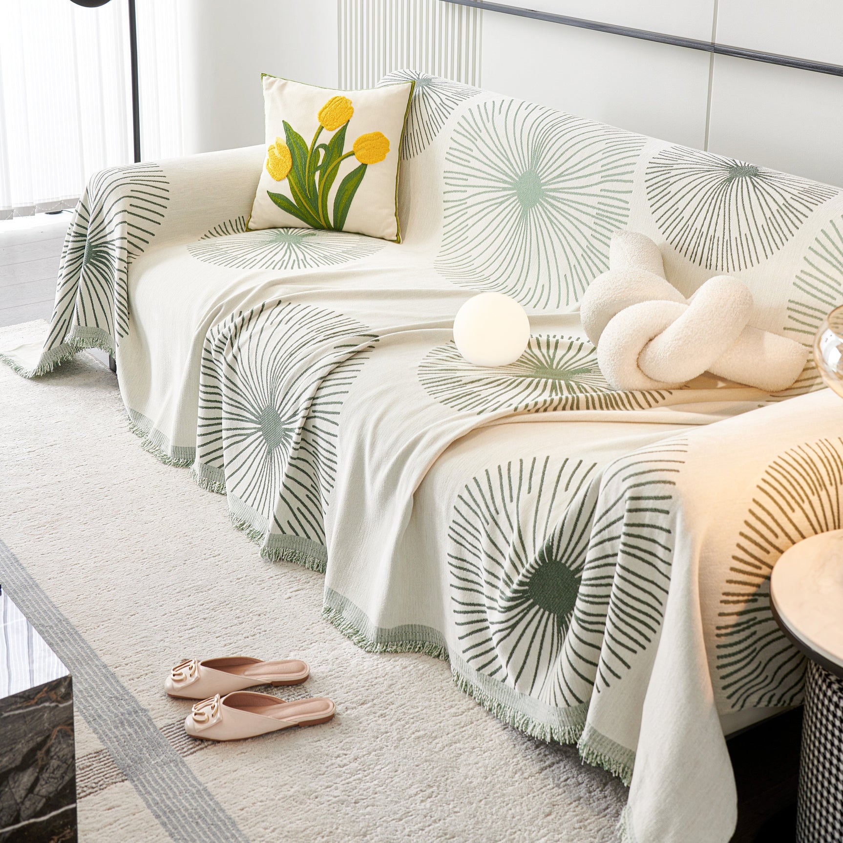 Dandelion Reversible Striped Couch Throw Cover for Living Room Pet Sofa Slipcovers Couch Protector - Ornate Home
