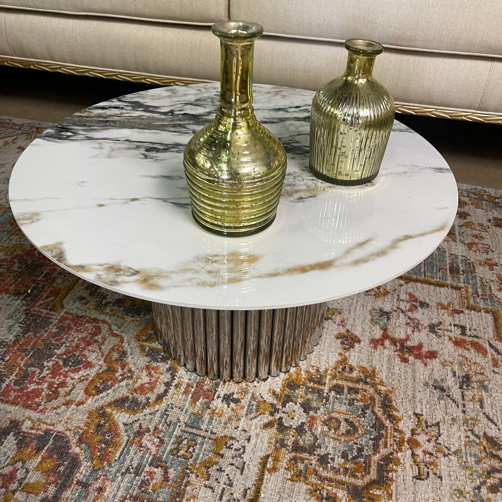 Danniella White Marble Top & Stainless Steel Accent Table - Ornate Home