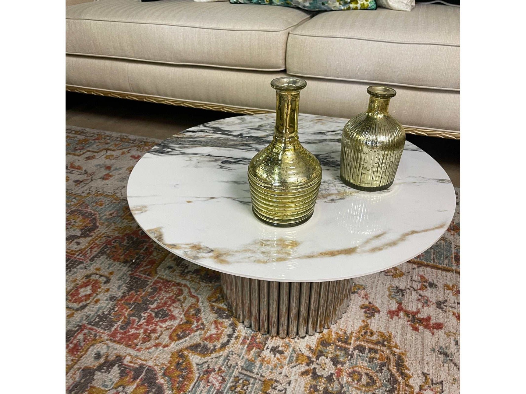 Danniella White Marble Top & Stainless Steel Accent Table - Ornate Home