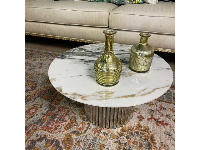 Danniella White Marble Top & Stainless Steel Accent Table - Ornate Home