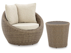 Danson Beige 2 Swivel Lounge Chairs and End Table - Ornate Home