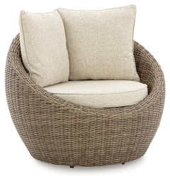 Danson Beige 2 Swivel Lounge Chairs and End Table - Ornate Home