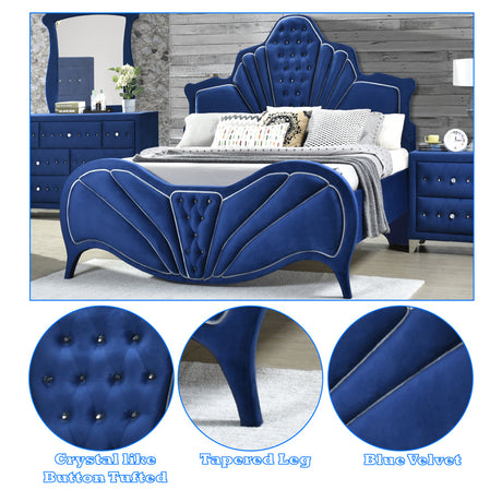 Dante Blue Velvet Eastern King Bed - Ornate Home