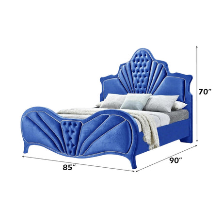 Dante Blue Velvet Eastern King Bed - Ornate Home