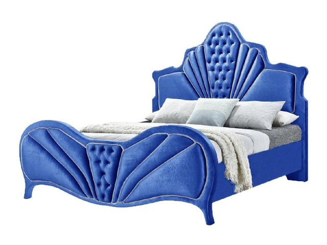 Dante Blue Velvet Eastern King Bed - Ornate Home