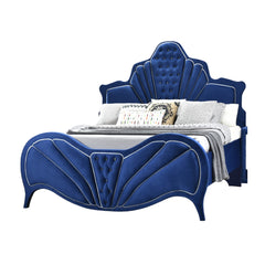 Dante Blue Velvet Queen Bed - Ornate Home