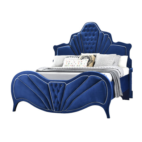 Dante Blue Velvet Queen Bed - Ornate Home