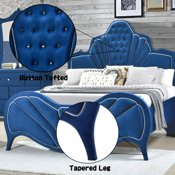 Dante Blue Velvet Queen Bed - Ornate Home