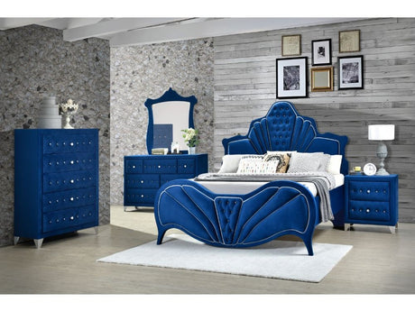 Dante Blue Velvet Queen Bed - Ornate Home