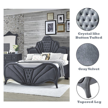 Dante Gray Velvet Queen Bed - Ornate Home