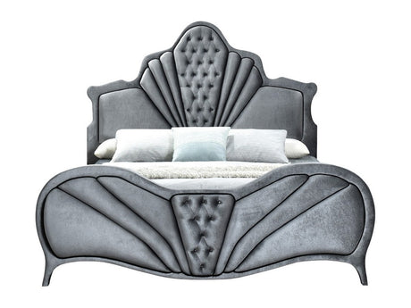 Dante Gray Velvet Queen Bed - Ornate Home