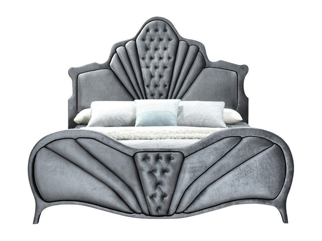 Dante Gray Velvet Queen Bed - Ornate Home