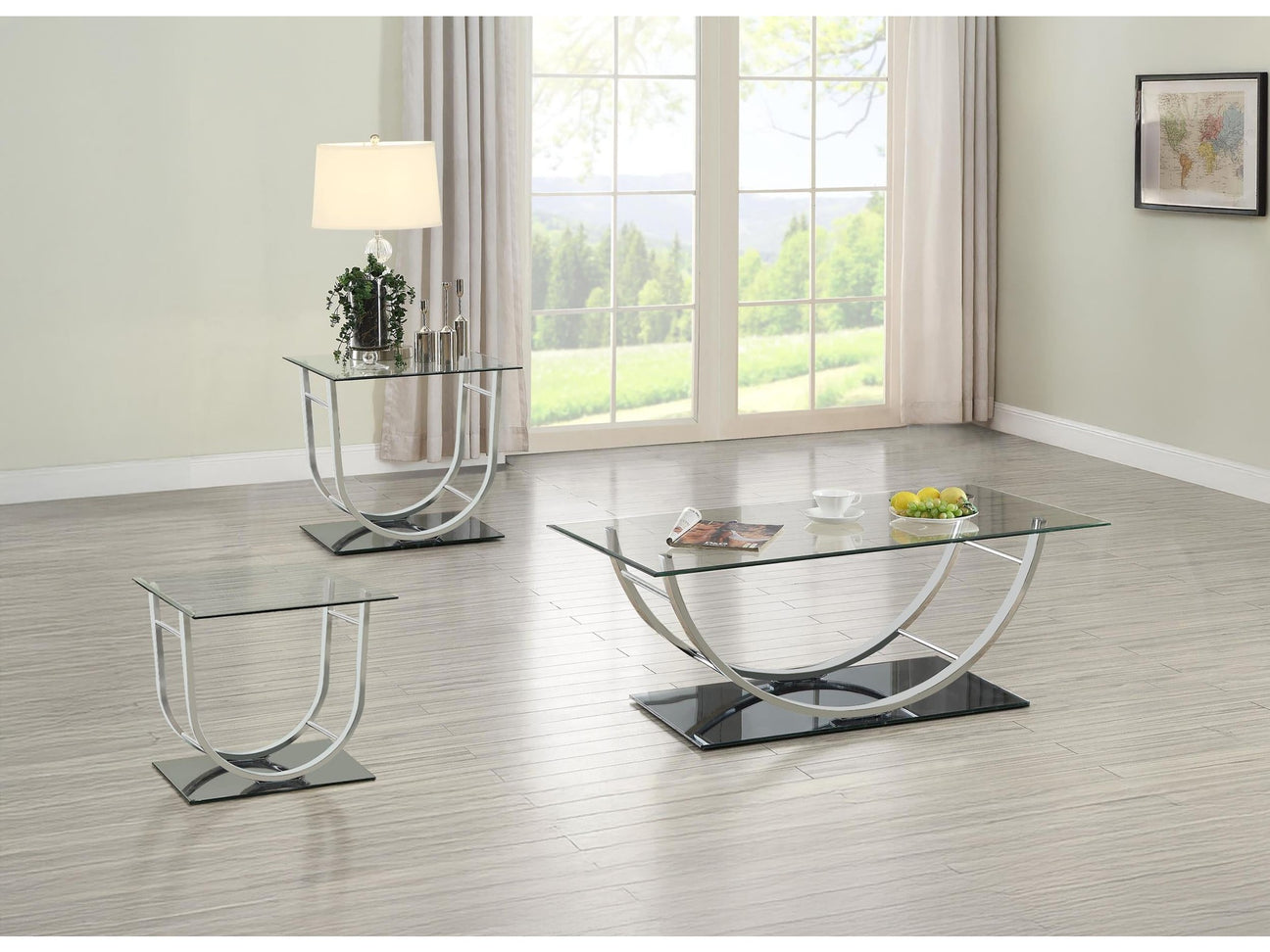 Danville Chrome 3-piece Glass Top Coffee and End Table Set - Ornate Home