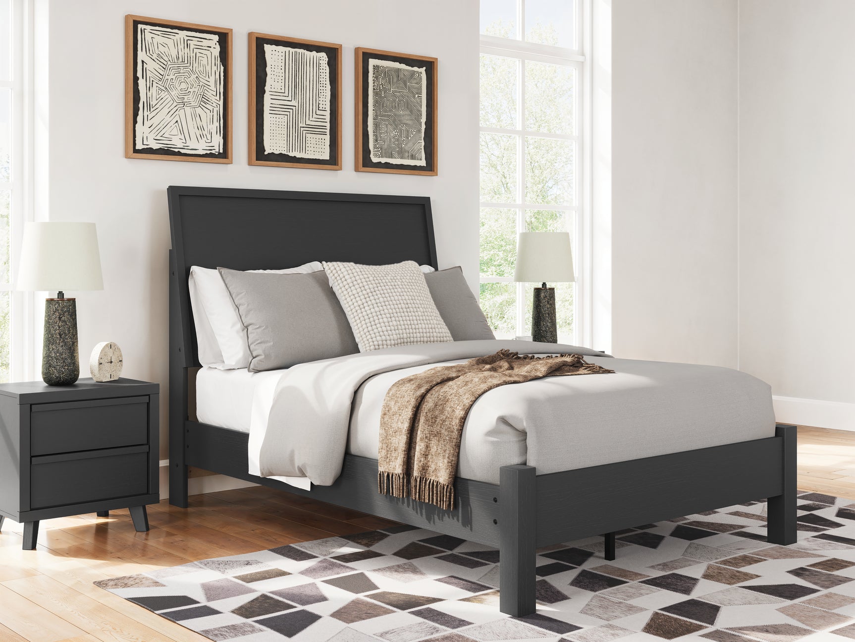 Danziar Black Full Panel Bed, Dresser and Mirror (Online Special Price) - Ornate Home