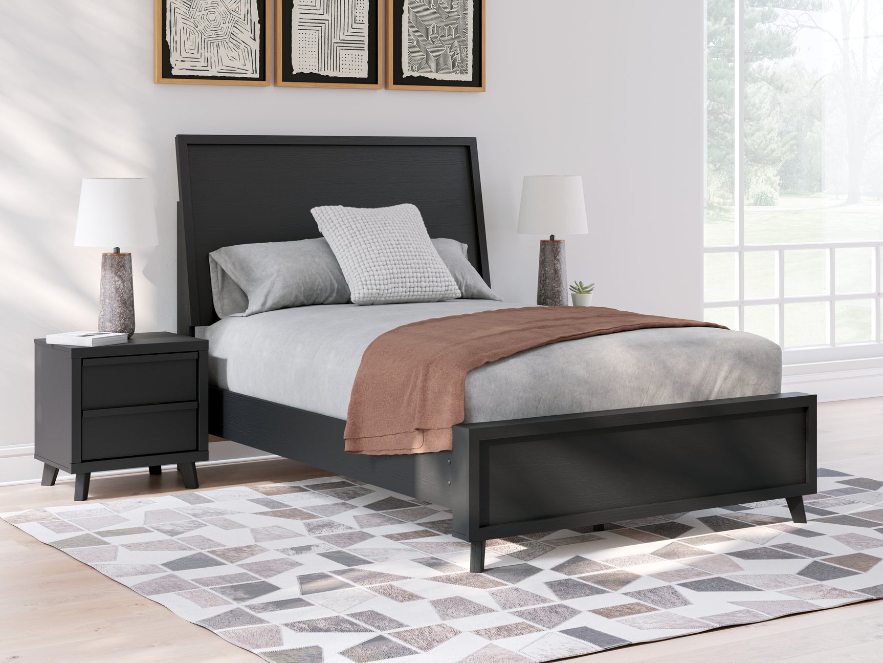 Danziar Black Full Panel Platform Bed, Dresser and Mirror (Online Special Price) - Ornate Home
