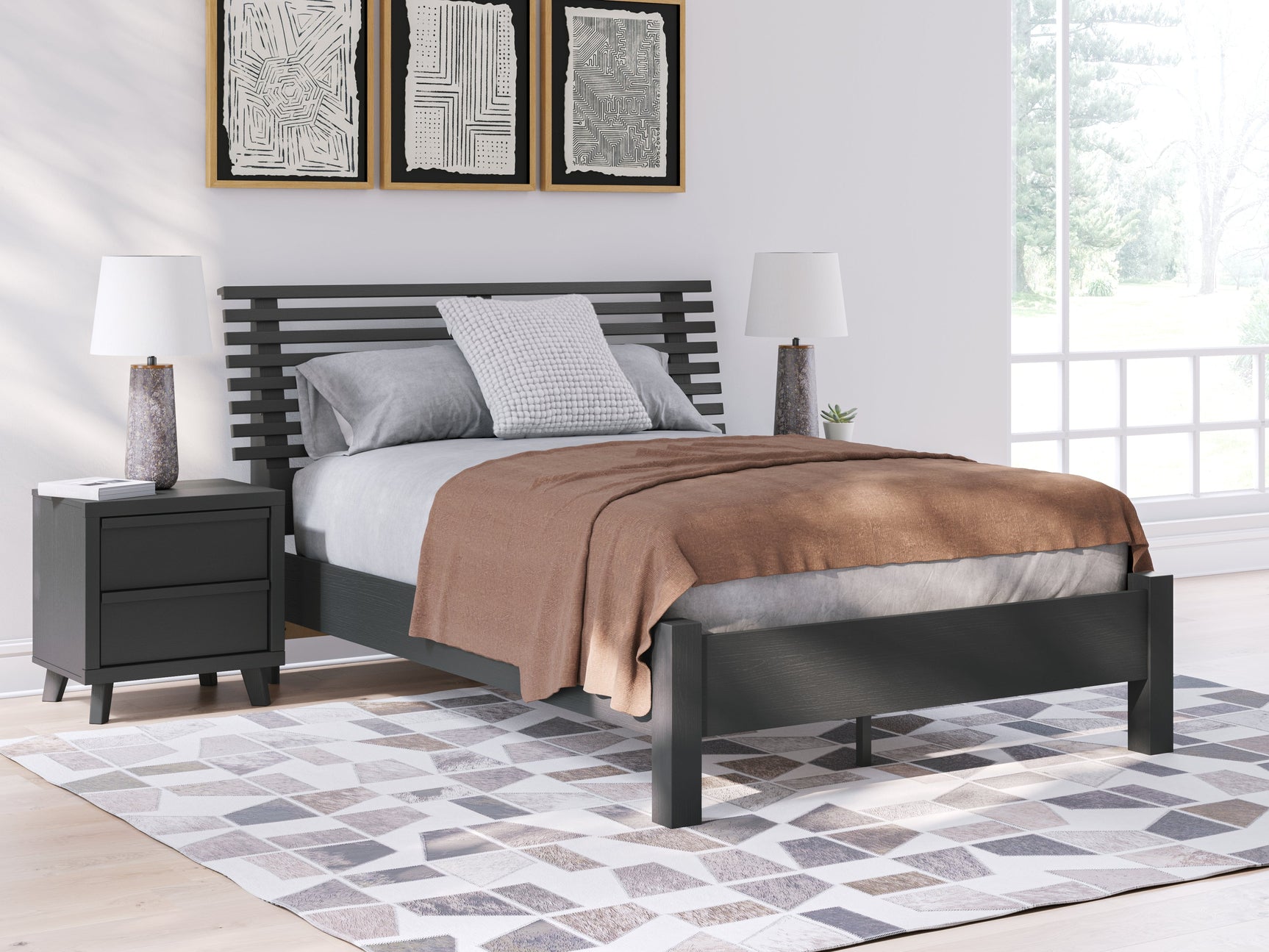 Danziar Black Full Slat Panel Bed (Online Special Price) - Ornate Home