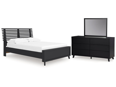 Danziar Black Full Slat Panel Platform Bed, Dresser and Mirror - Ornate Home