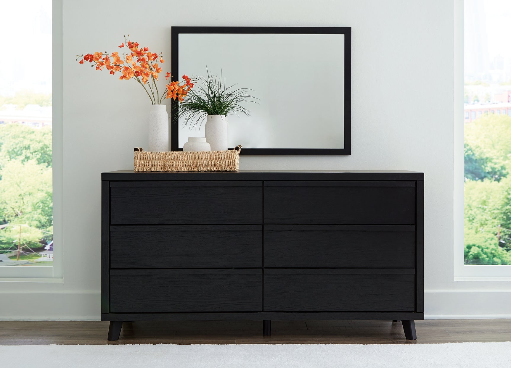 Danziar Black King Slat Panel Bed, Dresser, Mirror and Nightstand (Online Special Price) - Ornate Home