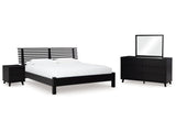 Danziar Black King Slat Panel Bed, Dresser, Mirror and Nightstand - Ornate Home