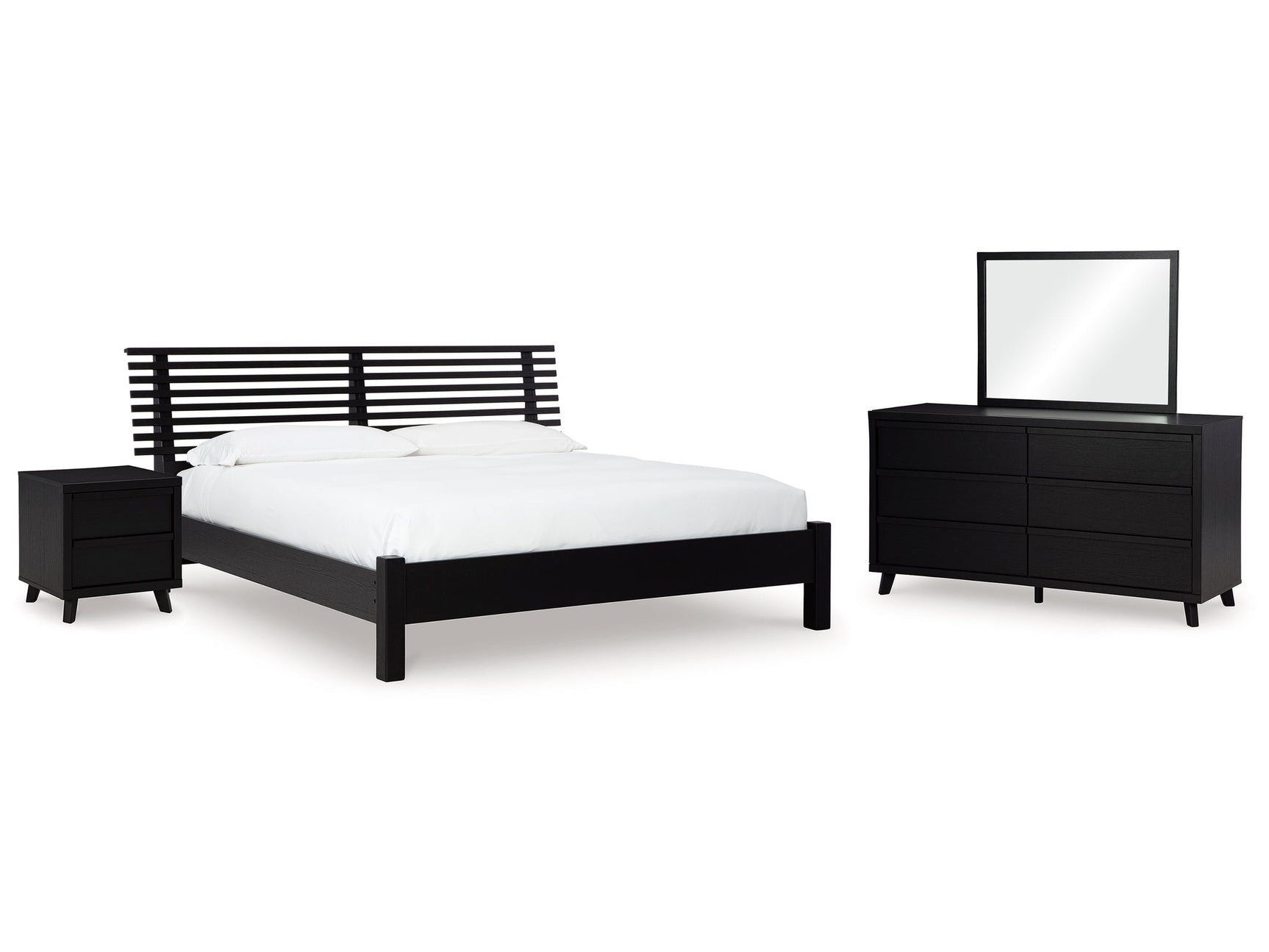 Danziar Black King Slat Panel Bed, Dresser, Mirror and Nightstand - Ornate Home