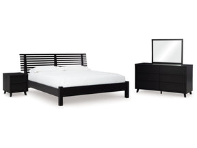 Danziar Black King Slat Panel Bed, Dresser, Mirror and Nightstand - Ornate Home