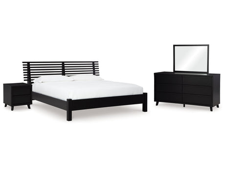 Danziar Black King Slat Panel Bed, Dresser, Mirror and Nightstand - Ornate Home