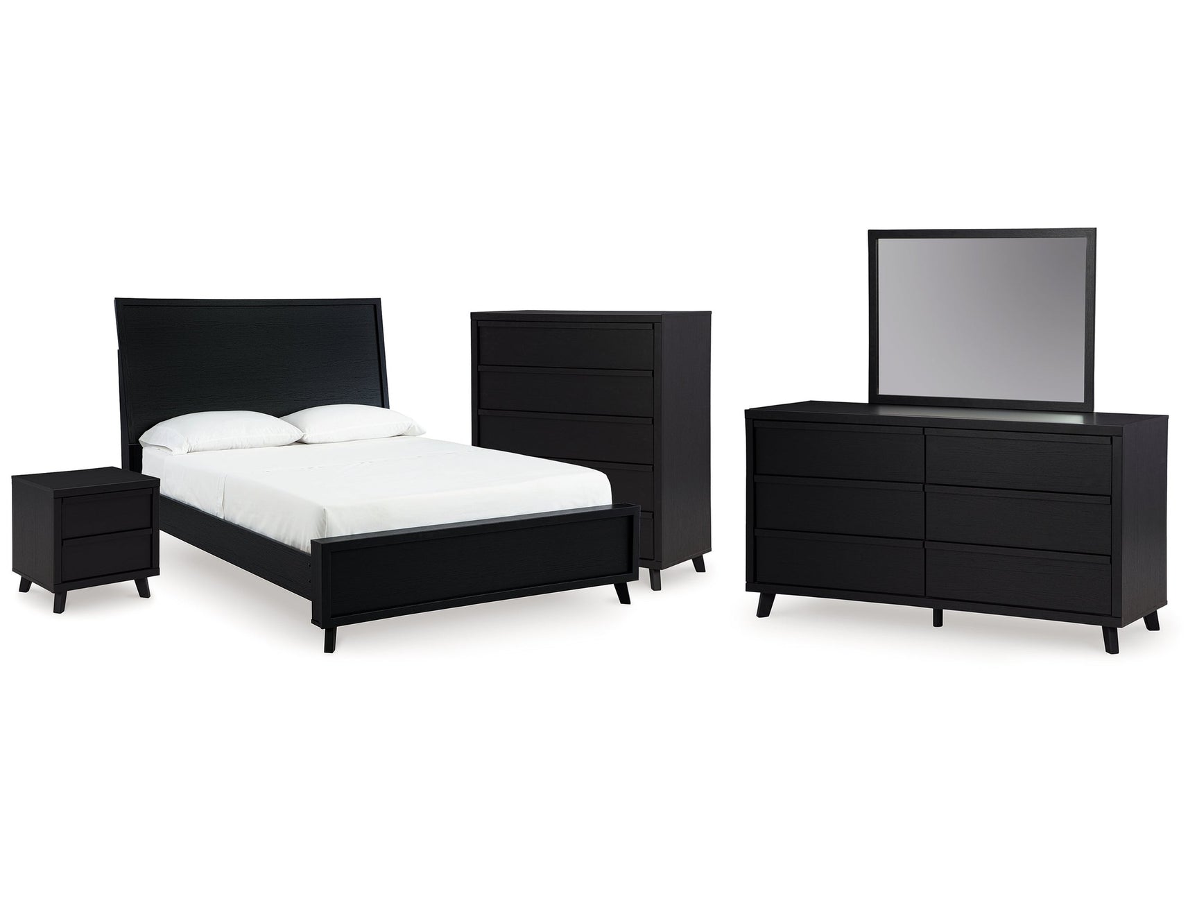 Danziar Black Queen Bedroom Set with Dresser, Mirror, Chest and Nightstand - Ornate Home
