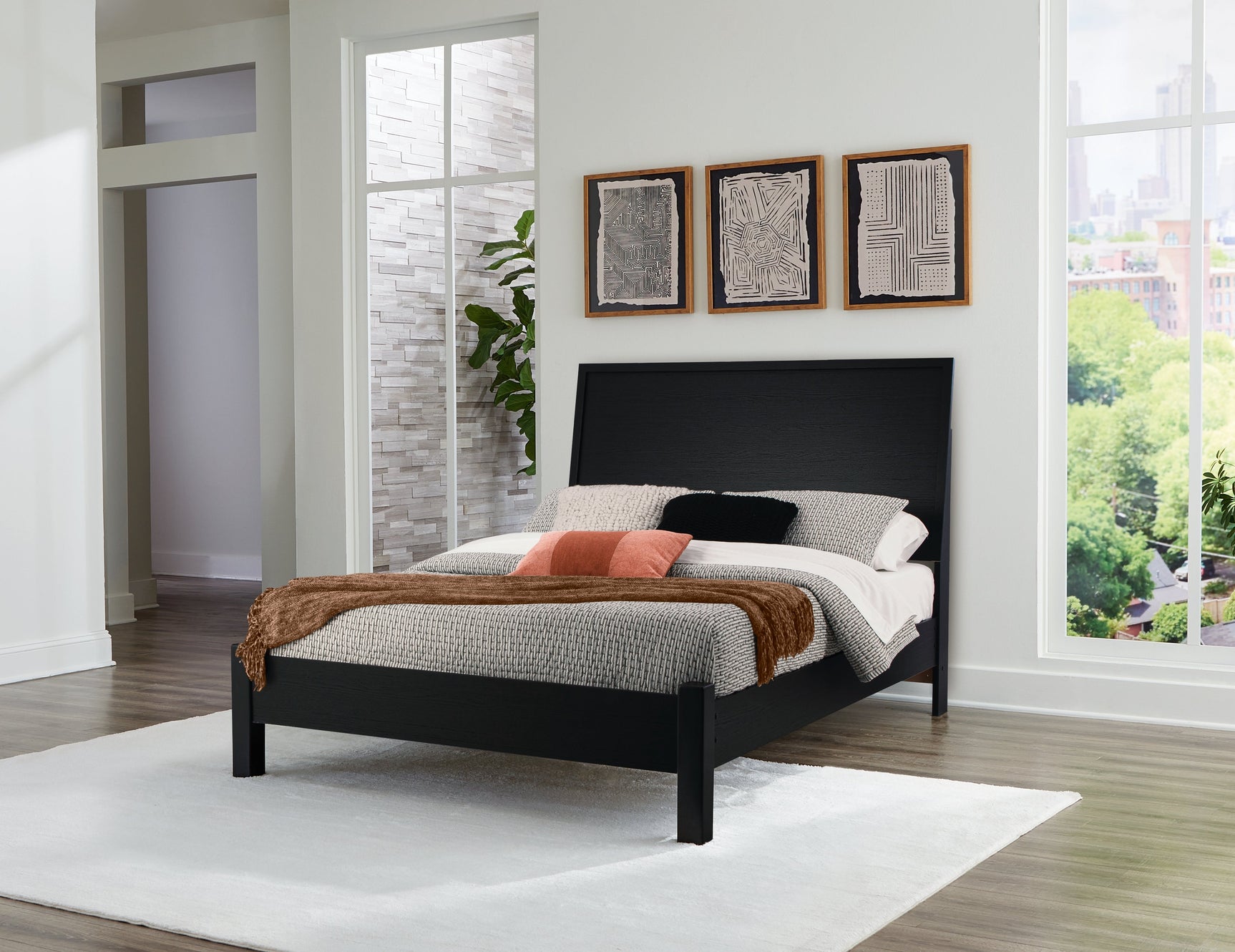 Danziar Black Queen Panel Bed, Dresser and Mirror (Online Special Price) - Ornate Home