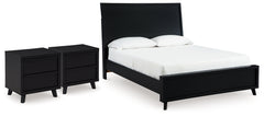 Danziar Black Queen Panel Platform Bed and 2 Nightstands - Ornate Home