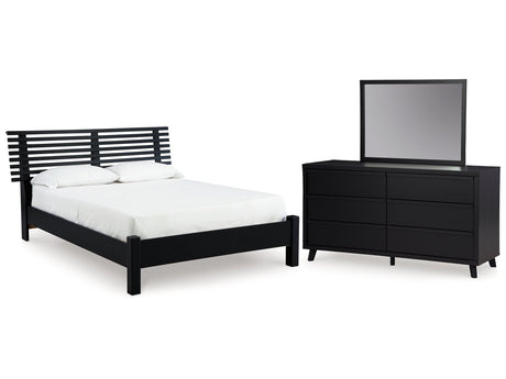 Danziar Black Queen Slat Panel Bed, Dresser and Mirror - Ornate Home