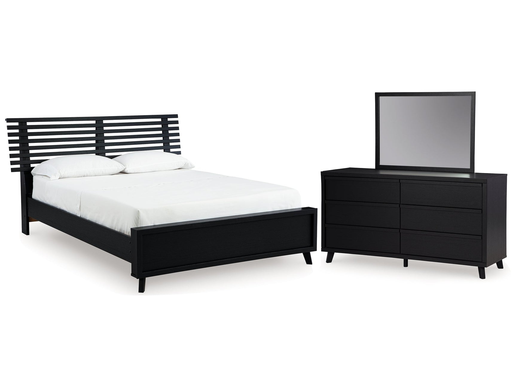 Danziar Black Queen Slat Panel Platform Bed, Dresser and Mirror (Online Special Price) - Ornate Home