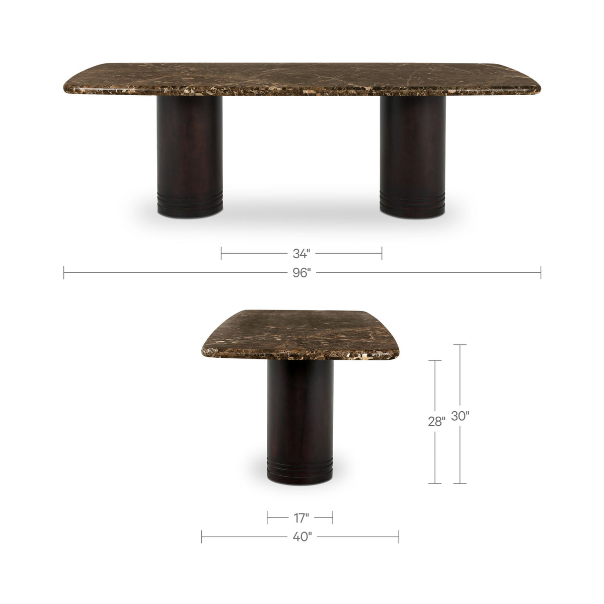 Daphne Dark Emperador Marble Large Dining Table - Ornate Home
