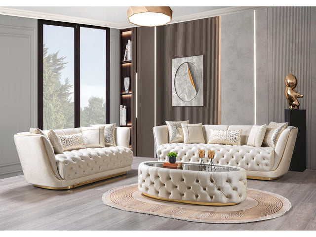 Daphne Ivory Velvet Living Room Set / 2pc - Ornate Home