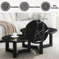 Dara Natural Marble Top/Black Coffee Table 32" W - Ornate Home