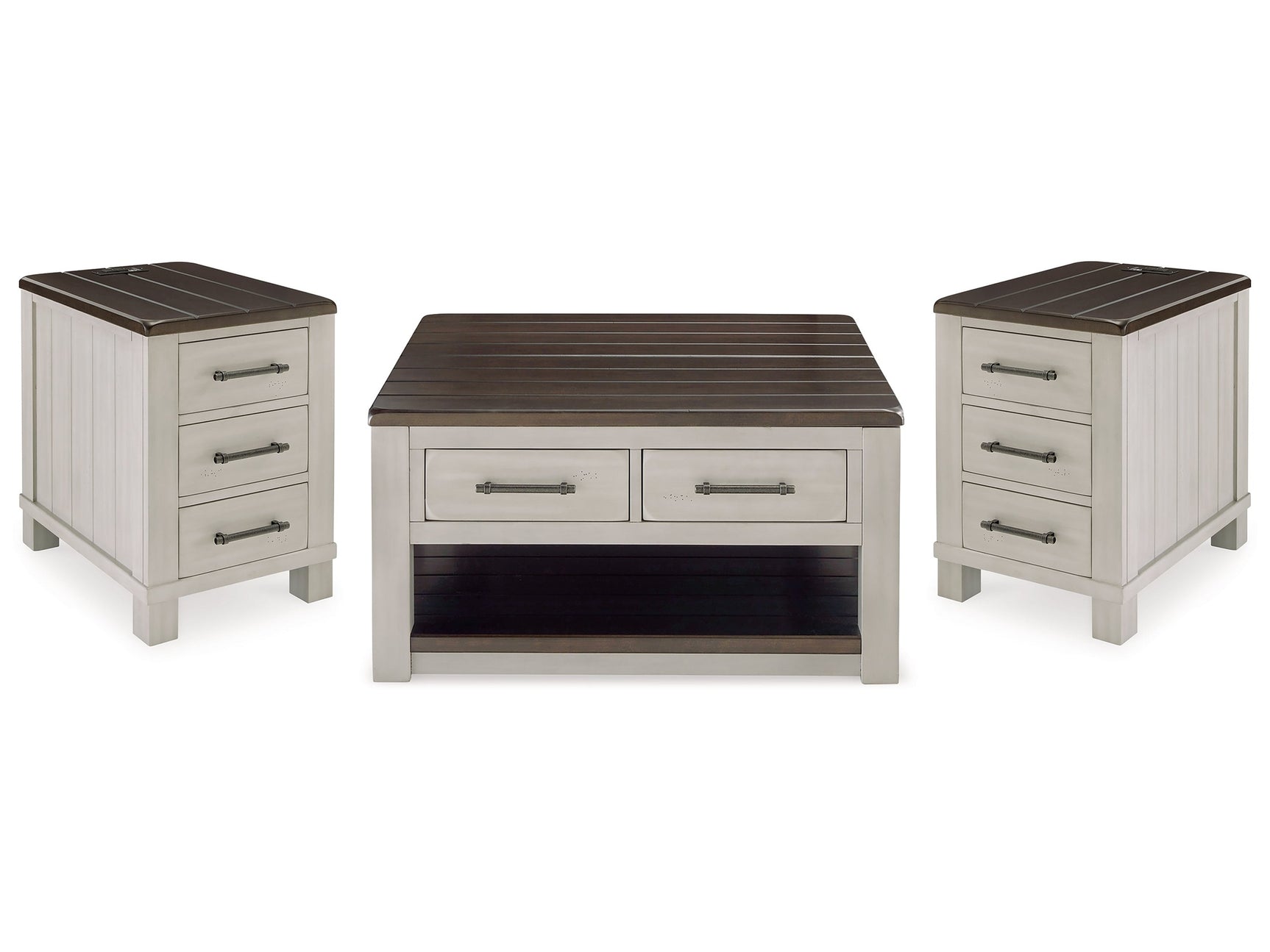 Darborn Gray/Brown Lift-top Coffee Table and 2 Chairside End Tables - Ornate Home