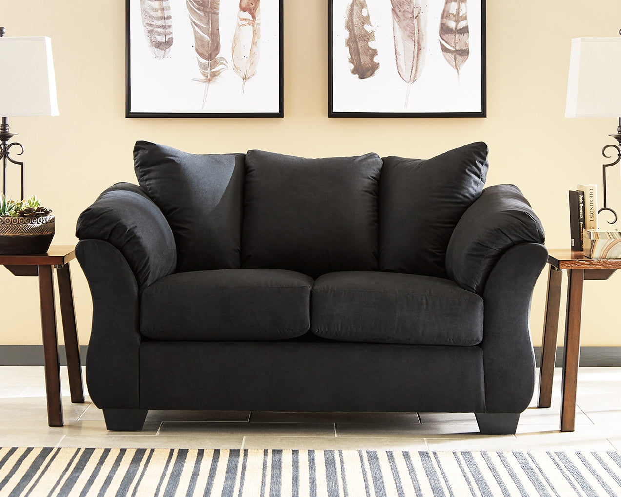 Darcy Black Loveseat and Ottoman - Ornate Home