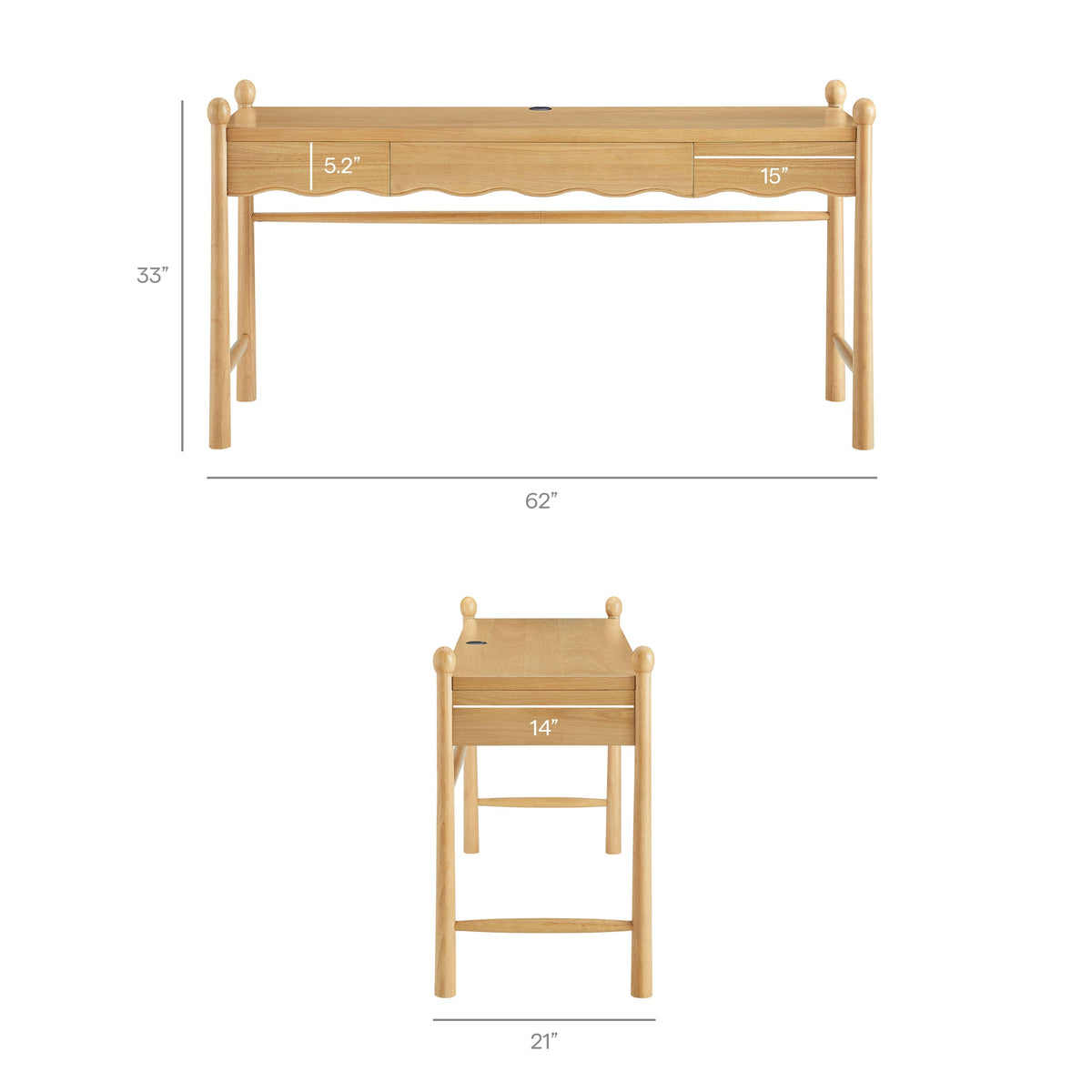Darcy Oak 62 Inch Wood Computer Desk - Ornate Home