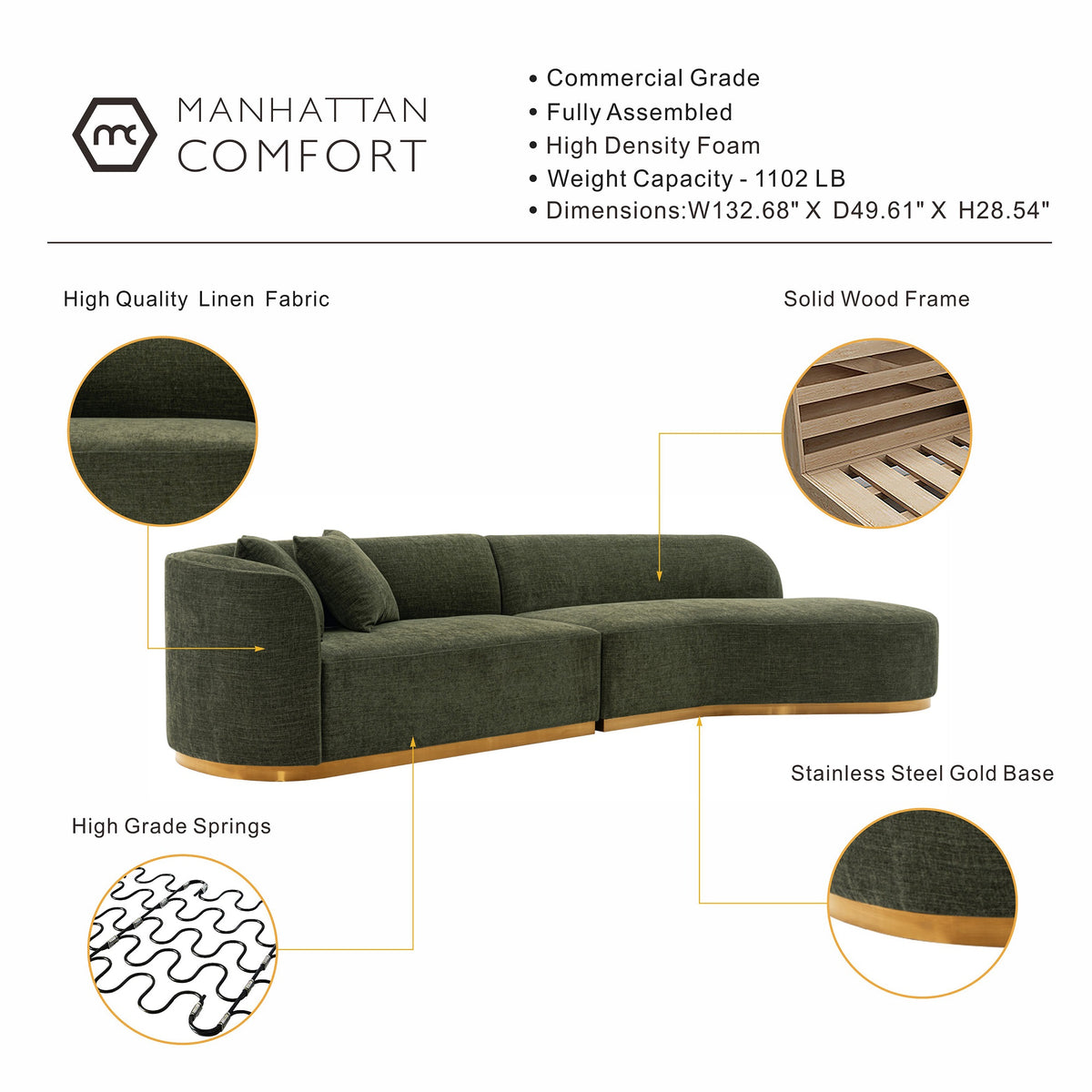 Daria Olive Green Chenille Sofa - Ornate Home