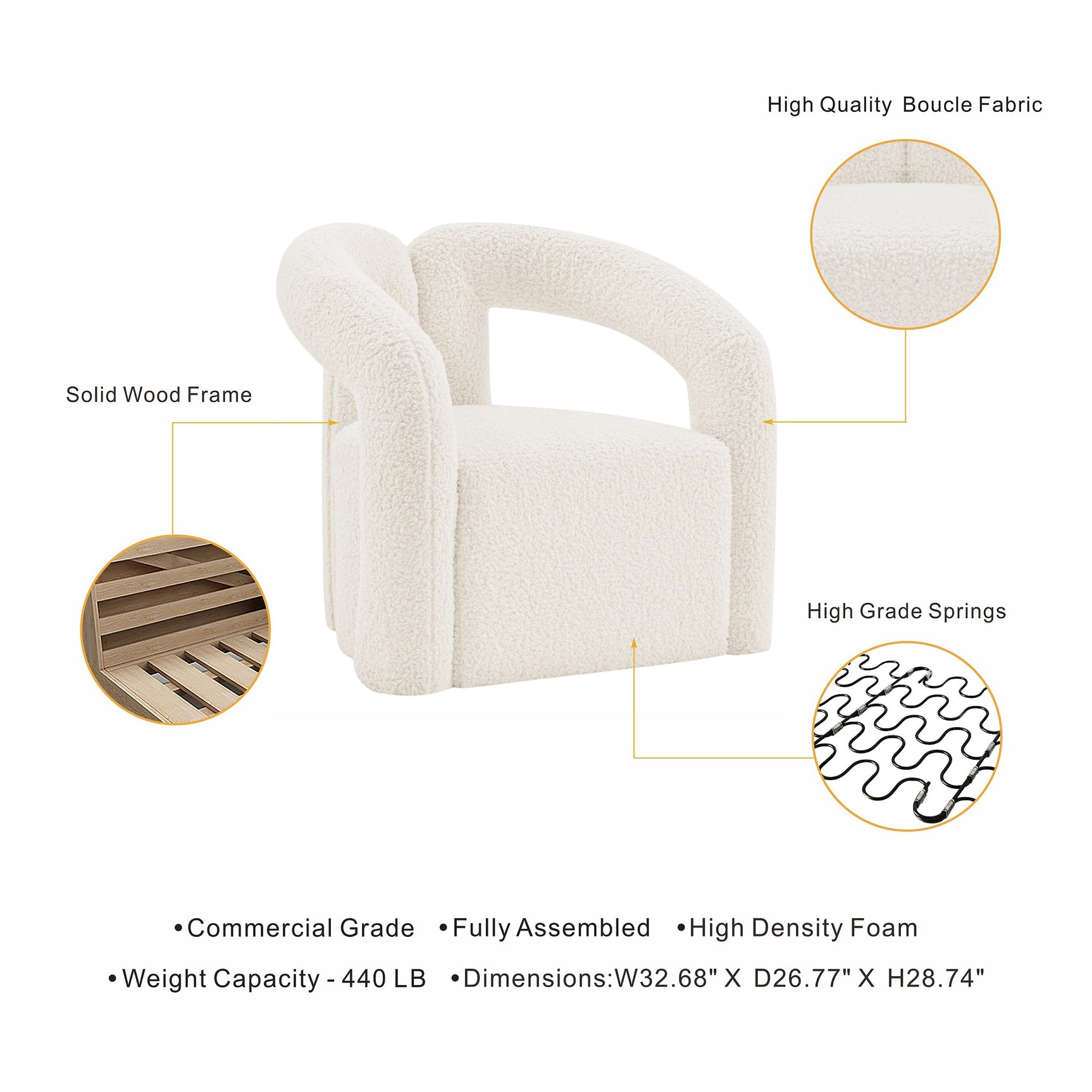 Darian Accent Chair in Cream (set of 2) - Ornate Home